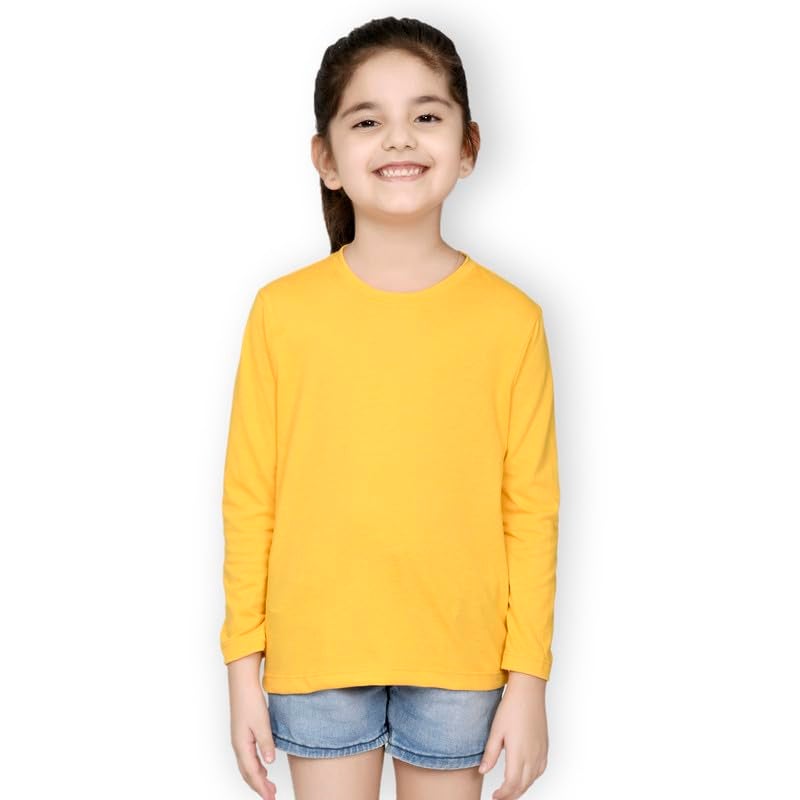 Nusyl Girls Full Sleeves Solid T-Shirt for Kids | Soft Cotton Blend | Comfortable Regular Fit | Casual 2-16 Years | Yellow - Image 1