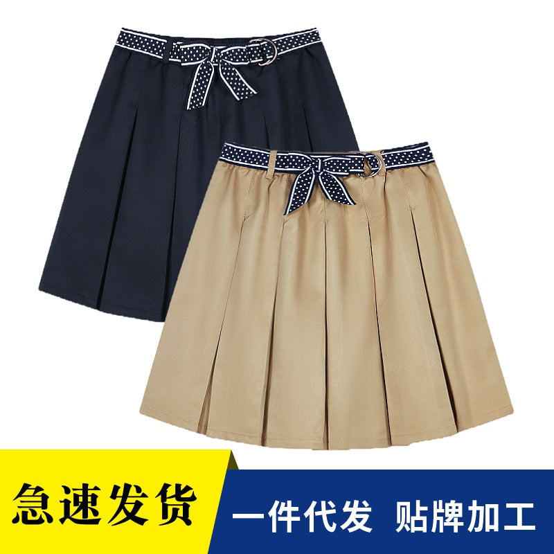 Girls' Khaki Skirt Children'S Skirt For Middle And Big Children And Primary School Students Skirt British College Style School Uniform Fold Skirt - Image 2