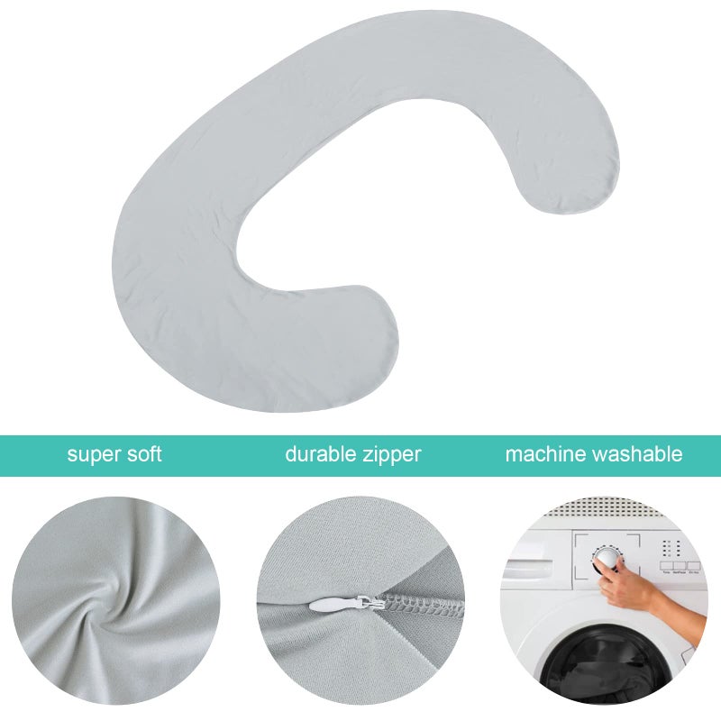 Biloban Pregnancy Pillow Cover C Shaped (ONLY Pillowcase), Full Body Pillowcase for Maternity Pillow, Super Soft Fabric, Universal Fit, Grey - Image 5