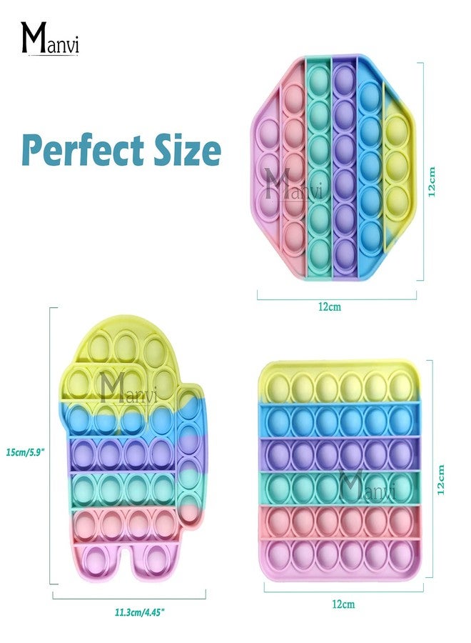 MANVI لعبة مانفي لتخفيف التوتر للأطفال، لعبة فرقعة صغيرة للأطفال، لتخفيف التوتر للبالغين، لعبة فرقعة بأشكال مختلفة للأطفال - متعددة الألوان (أندرويد + مربع + مثمن) - Image 2