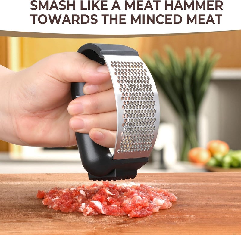 Kebley Garlic Press Rocker Stainless Steel Garlic Crusher, Mincer and Chopper with Peeler and Scraper,brush, Easy Kitchen Gadget for Effortless Smashing - Image 3