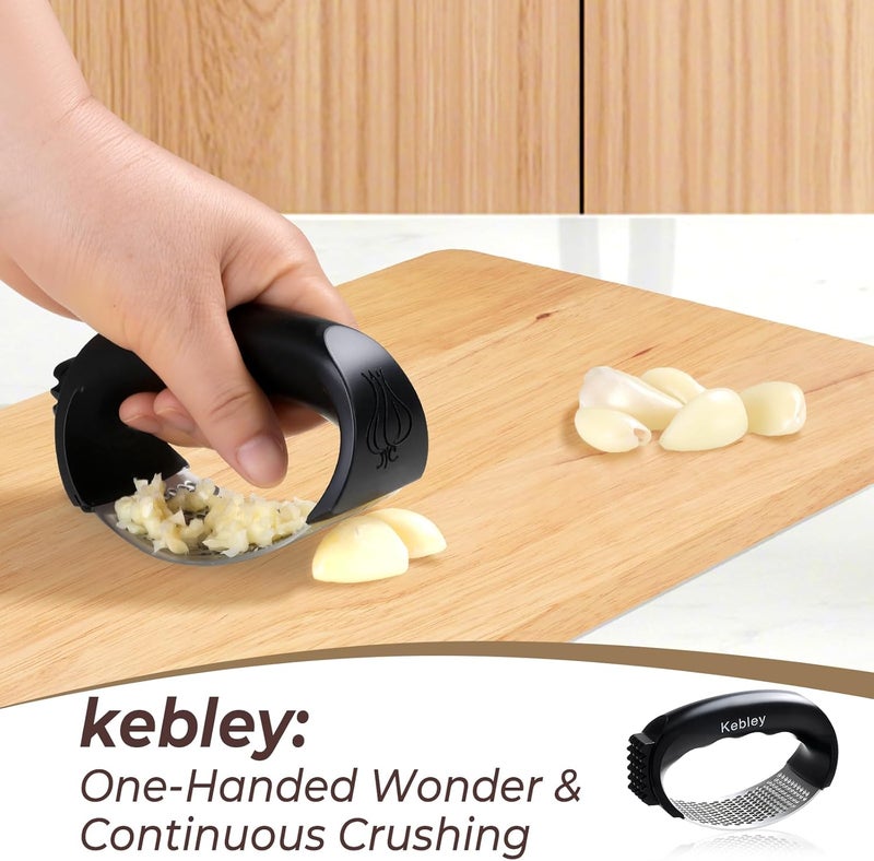 Kebley Garlic Press Rocker Stainless Steel Garlic Crusher, Mincer and Chopper with Peeler and Scraper,brush, Easy Kitchen Gadget for Effortless Smashing - Image 2