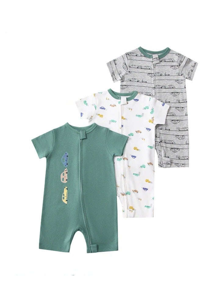 CICILADY Baby 3-Pack Short-Sleeve Onesies Bodysuit Baby Boy Girl Cotton Short Sleeve Zipper Rompers Infant 2-way Zippers Comfy Summer Jumpsuit
