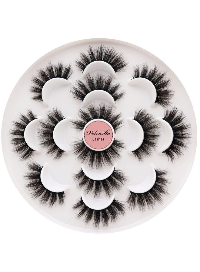Veleasha Eyelashes Fluffy Lashes Pack 7 Multiple Pairs Thick Volume Mink Eyelashes Faux Full Eye Lashes for Dramatic Makeup (Fluffy) - Image 1