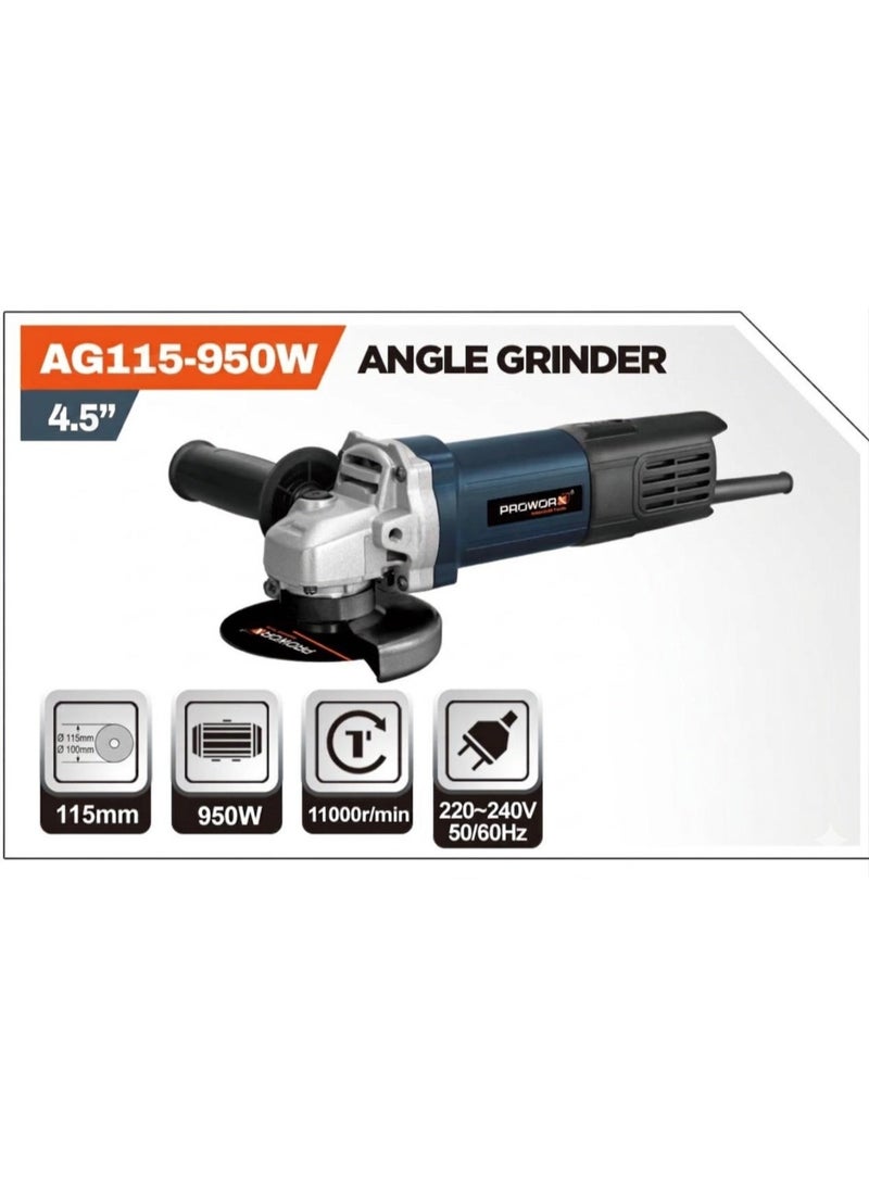 Proworx AG115-950W Angle Grinder 4.5 Inch 115mm 950W 11000RPM Electric Grinding Machine Heavy Duty 220-240V