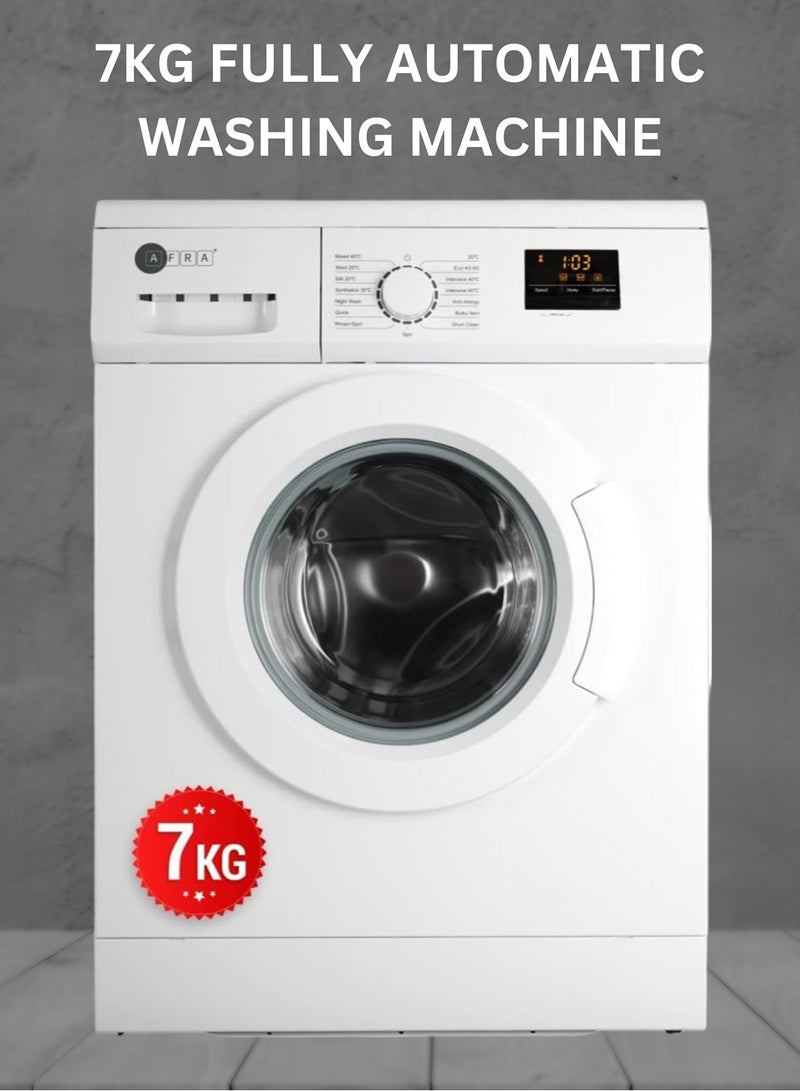 AFRA 7kg Front Load Washing Machine with 1200 RPM Spin Speed | LED Display| 15 Wash Programs| Durable Stainless Steel Drum| and Auto Balance System 1-Year Warranty 7.0 kg 2100.0 W AF-7120WMWT White - Image 1