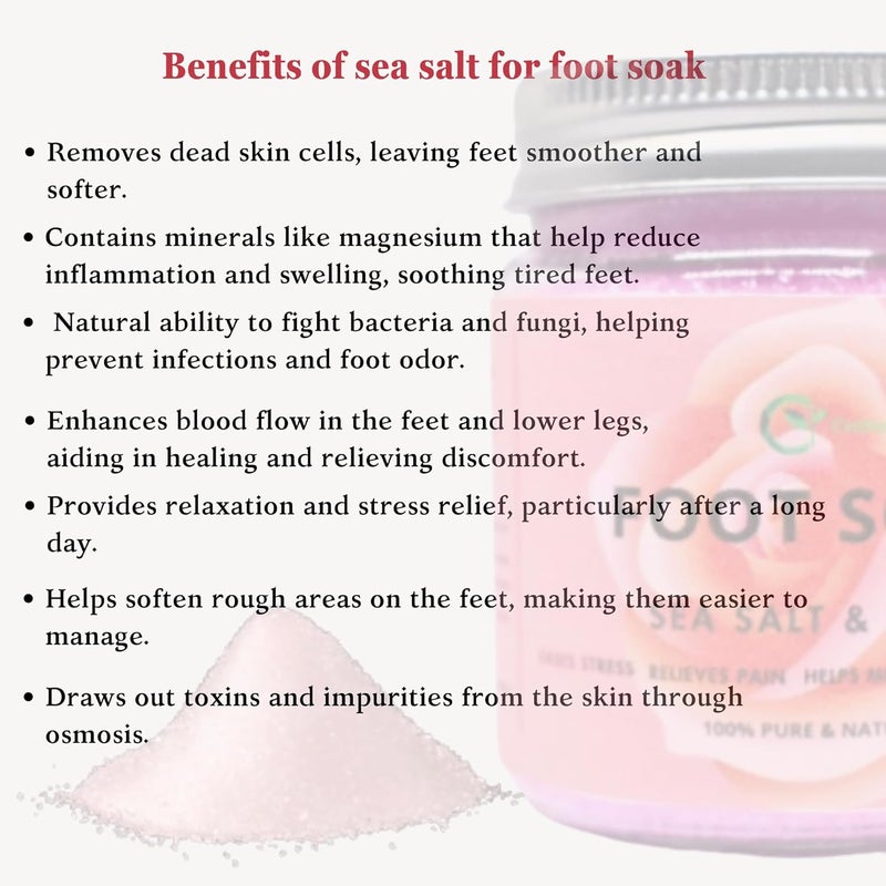 Ceebus Foot Soak with Rose Infused Sea salt For Relaxation  PAIN RELIEF  DETOX SPA  Improve Sleep in a Glass Jar  100g Rose - Image 5