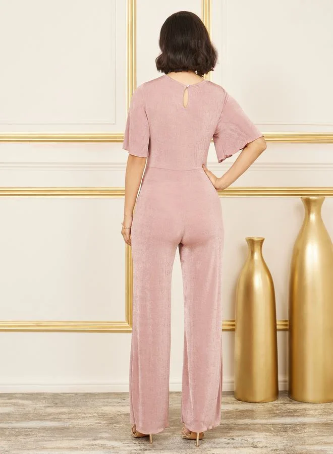 Styli Textured Knit Front Cross Wide Leg Jumpsuit