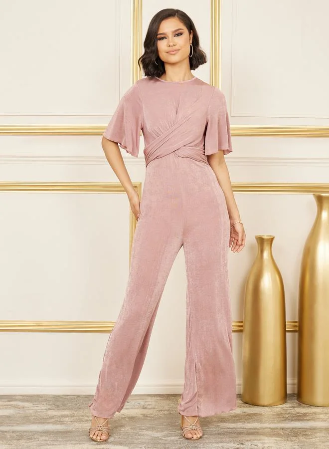 Styli Textured Knit Front Cross Wide Leg Jumpsuit