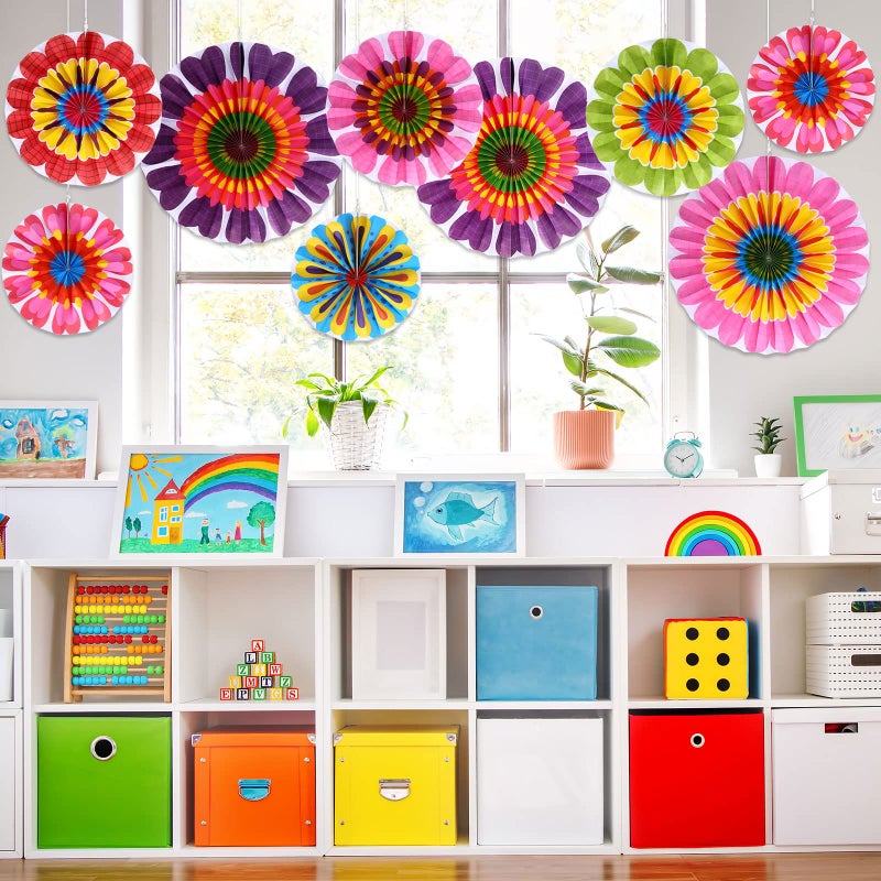 Outus Flower Hanging Decorations Fall Paper Fans Classroom Ceiling Wall Decor Colorful Bloom Paper Fan for Wedding Birthday Birthday Party Supplies(9 Pcs,Spring Flower) - Image 4