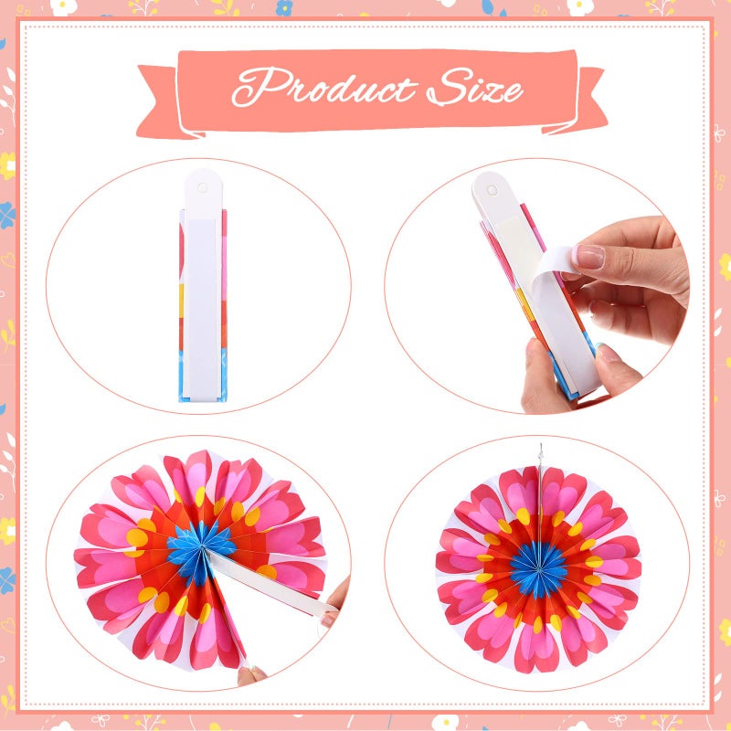 Outus Flower Hanging Decorations Fall Paper Fans Classroom Ceiling Wall Decor Colorful Bloom Paper Fan for Wedding Birthday Birthday Party Supplies(9 Pcs,Spring Flower) - Image 3
