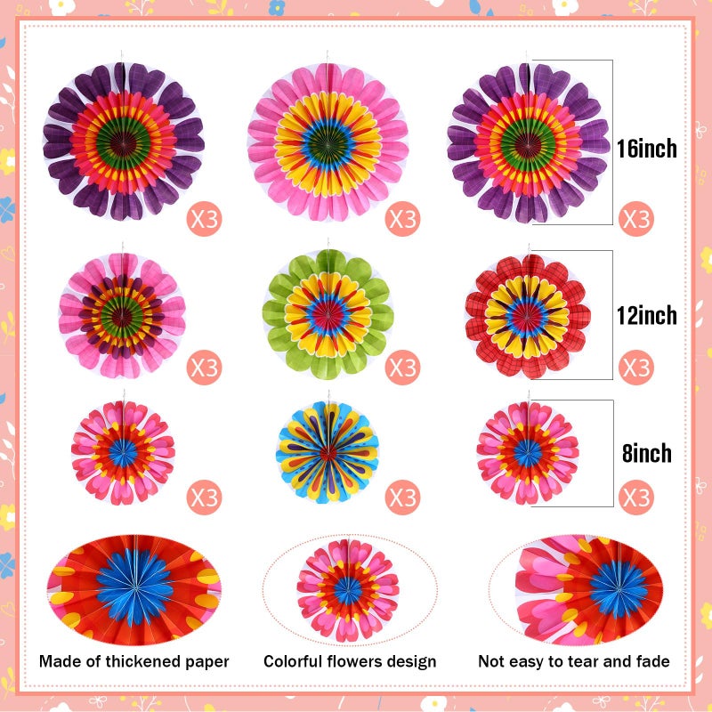 Outus Flower Hanging Decorations Fall Paper Fans Classroom Ceiling Wall Decor Colorful Bloom Paper Fan for Wedding Birthday Birthday Party Supplies(9 Pcs,Spring Flower) - Image 2
