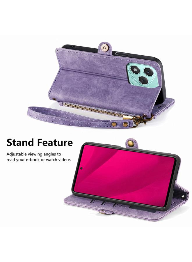 جرين تايجر جراب هاتف Honor 400 Lite بتصميم هندسي وسحاب ومشبك جانبي من الجلد - Image 4