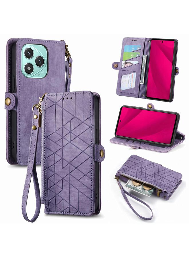 جرين تايجر جراب هاتف Honor 400 Lite بتصميم هندسي وسحاب ومشبك جانبي من الجلد - Image 1