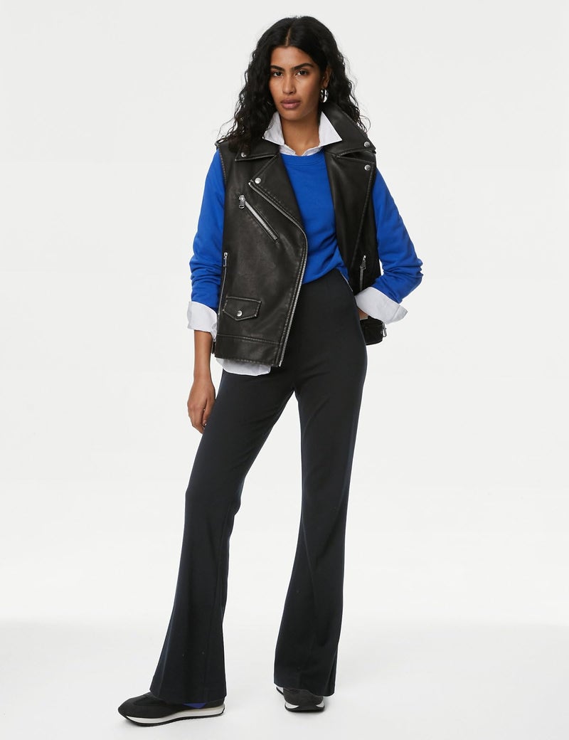 Marks & Spencer Jersey Elasticated Waist Flared Trousers Black - Image 2