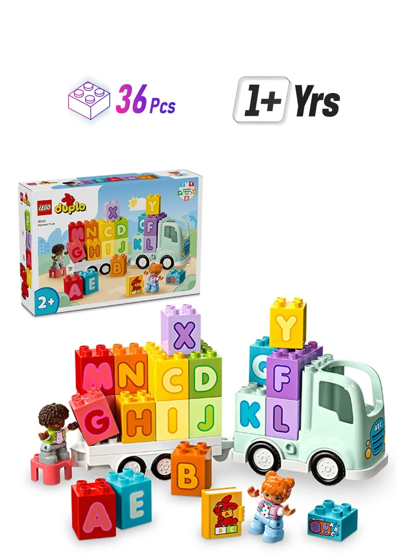 LEGO DUPLO Town Alphabet Truck Toy for Toddlers, Boys & Girls Aged 2 Plus, ABC Learning Vehicle Construction Toys Set with a Trailer Carrying Alphabet Bricks and Boy and Girl Figures 10421 (36 pieces)