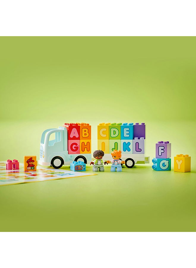 LEGO DUPLO Town Alphabet Truck Toy for Toddlers, Boys & Girls Aged 2 Plus, ABC Learning Vehicle Construction Toys Set with a Trailer Carrying Alphabet Bricks and Boy and Girl Figures 10421 (36 pieces)  - Image 5