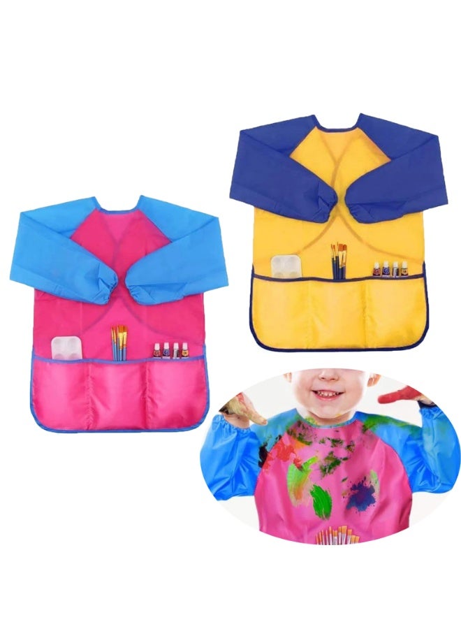 Waterproof Kids Painting Apron Smock With Long Sleeve, 2 PCS,S - Image 1