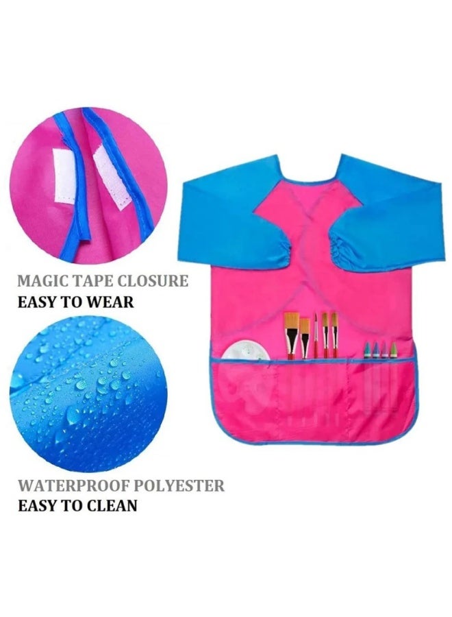 Waterproof Kids Painting Apron Smock With Long Sleeve, 2 PCS,S - Image 4