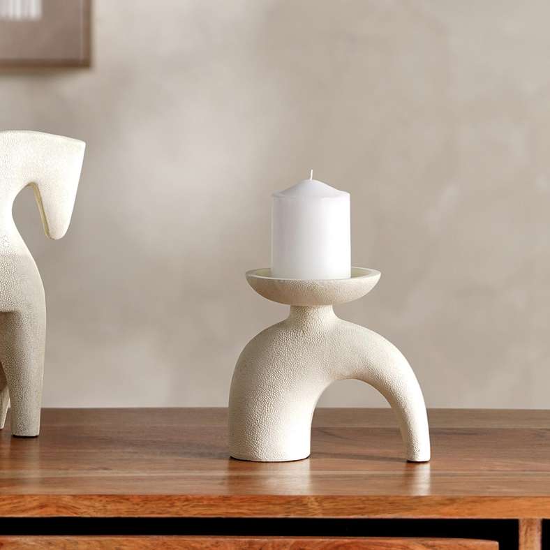 Pan Home Beige Polyresin Candle Holder - Image 1