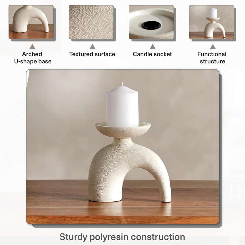 Pan Home Beige Polyresin Candle Holder - Image 5