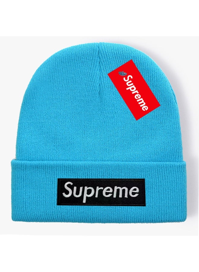 Supreme Turquoise Knit Beanie with Box Logo Patch & Signature Red Hang Tag