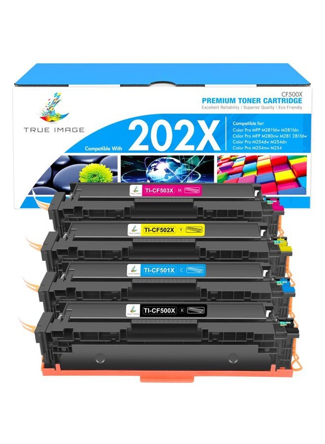 TRUE IMAGE Compatible Toner Cartridge Replacement for HP 202X CF500X CF500A 202A Color Pro MFP M281fdw M281cdw M254dw M281fdn 281fdw M254 M281 Toner Printer (Black Cyan Yellow Magenta, 4-Pack) - Image 1