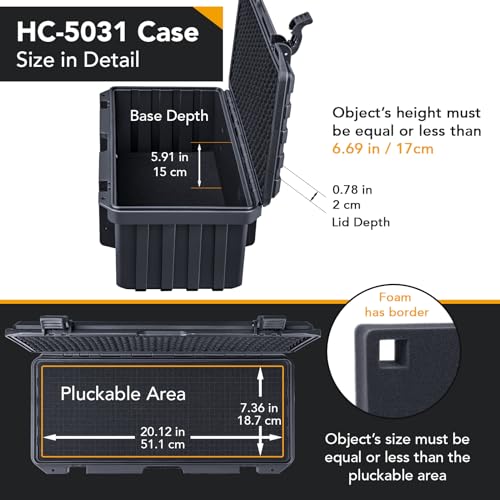 Lykus HC-5031 Waterproof Hard Case with Customizable Foam Insert, Interior Size 20.67x8.15x6.69 in, Suitable for long slim items - Image 3