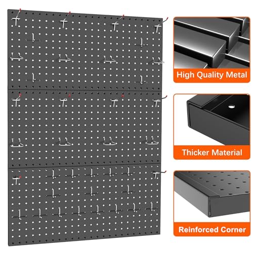 TORACK 3 PCS Metal Pegboard Panels for Wall Garage Utility Tools Storage Pegboard for Workbench, Shop, Modular Peg Board Tool Organizer Boards(Pack of 3, Black) - Image 5