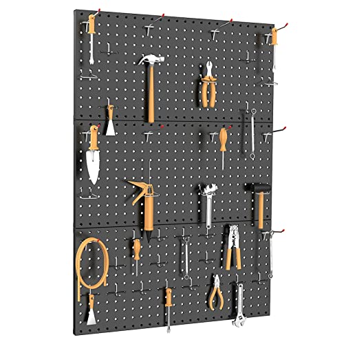 TORACK 3 PCS Metal Pegboard Panels for Wall Garage Utility Tools Storage Pegboard for Workbench, Shop, Modular Peg Board Tool Organizer Boards(Pack of 3, Black) - Image 2