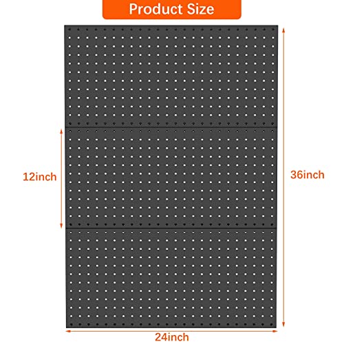 TORACK 3 PCS Metal Pegboard Panels for Wall Garage Utility Tools Storage Pegboard for Workbench, Shop, Modular Peg Board Tool Organizer Boards(Pack of 3, Black) - Image 3