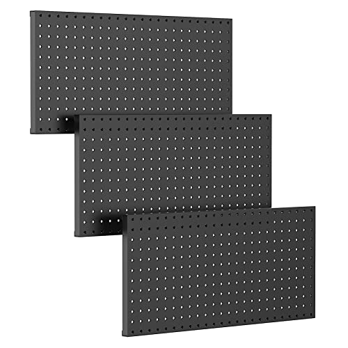 TORACK 3 PCS Metal Pegboard Panels for Wall Garage Utility Tools Storage Pegboard for Workbench, Shop, Modular Peg Board Tool Organizer Boards(Pack of 3, Black) - Image 1