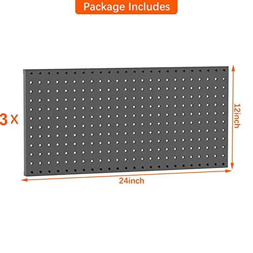 TORACK 3 PCS Metal Pegboard Panels for Wall Garage Utility Tools Storage Pegboard for Workbench, Shop, Modular Peg Board Tool Organizer Boards(Pack of 3, Black) - Image 4