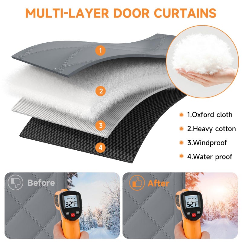 Esteh Magnetic Thermal Insulated Door Curtain for Winter Fits Door Size 32" x 80", Temporary Thermal Door Cover for Cold with Thickened Cotton, Window Insulation Kit for Sliding Glass Doorways-Gray - Image 5