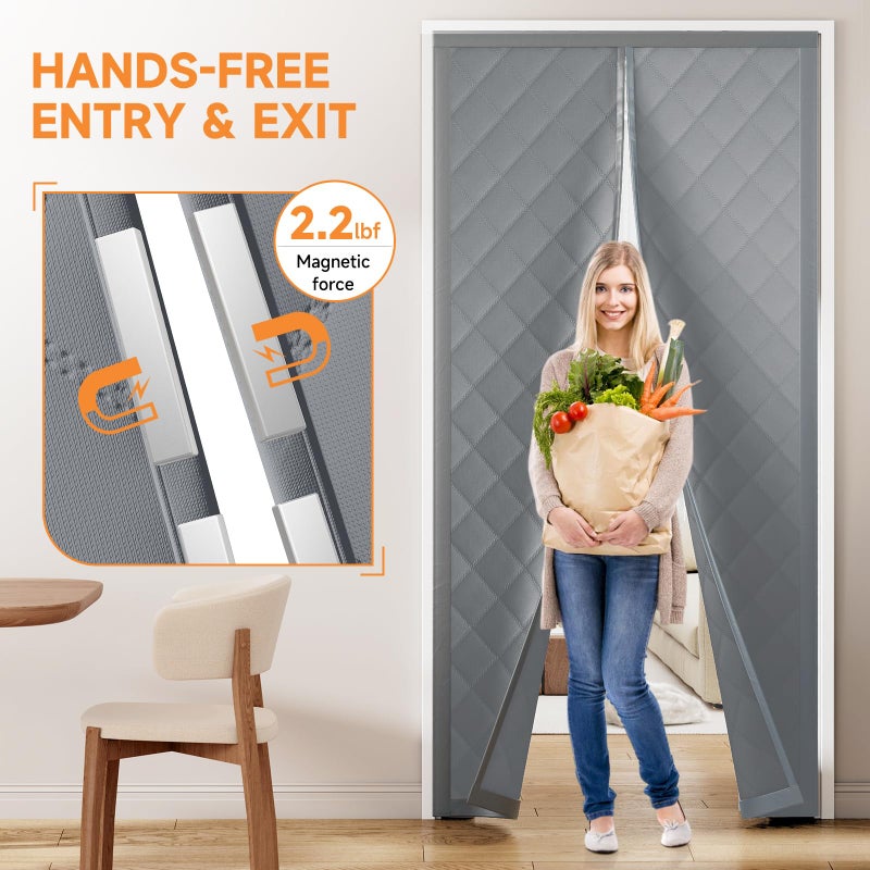 Esteh Magnetic Thermal Insulated Door Curtain for Winter Fits Door Size 32" x 80", Temporary Thermal Door Cover for Cold with Thickened Cotton, Window Insulation Kit for Sliding Glass Doorways-Gray - Image 3