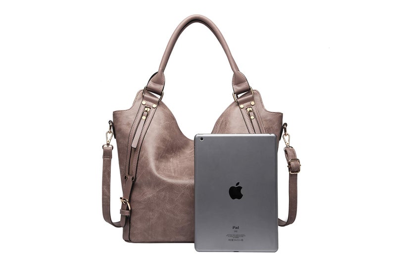 ITSCOSY Women Tote Bag Handbags PU Leather Fashion Hobo Shoulder Bags with Adjustable Shoulder Strap, L,Khaki - Image 3