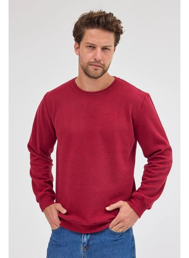 Men's Maroon Standard Fit Regular Cut Cotton Basic Crew Neck Sweatshirt.