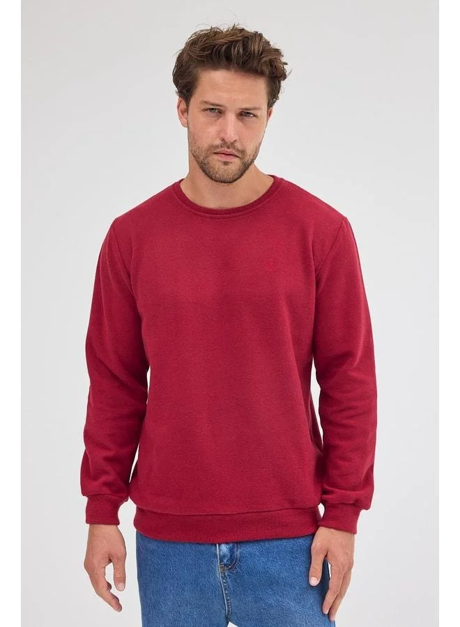 Mmetalic Men's Maroon Standard Fit Regular Cut Cotton Basic Crew Neck Sweatshirt.