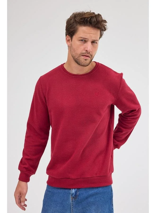 Mmetalic  Men's Maroon Standard Fit Regular Cut Cotton Basic Crew Neck Sweatshirt. for Men | Best Price UAE