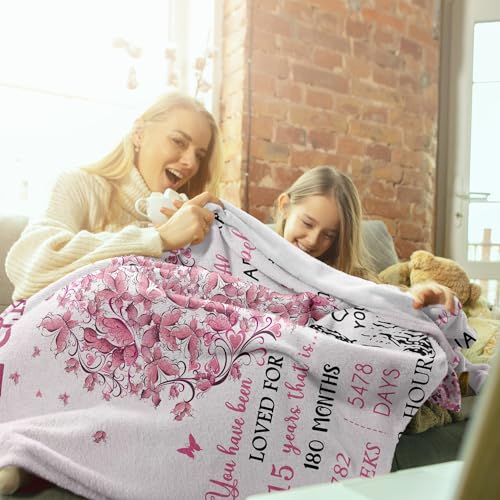 Vuinezo 15 Year Old Girl Gifts Blanket 50"X60", 15th Birthday Decorations for Girls, Quinceanera Gift, 15th Birthday Gifts for Teen Girls, Bday Gift for 15 Year Old Girl, Sweet 15 Bday Decorations - Image 4
