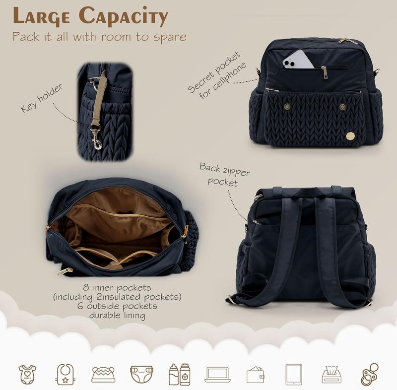SEWBOO Diaper Bag Backpack Large Capacity Convertible Travel Back Pack Waterproof Baby Bag for Mom and Girl - Image 2