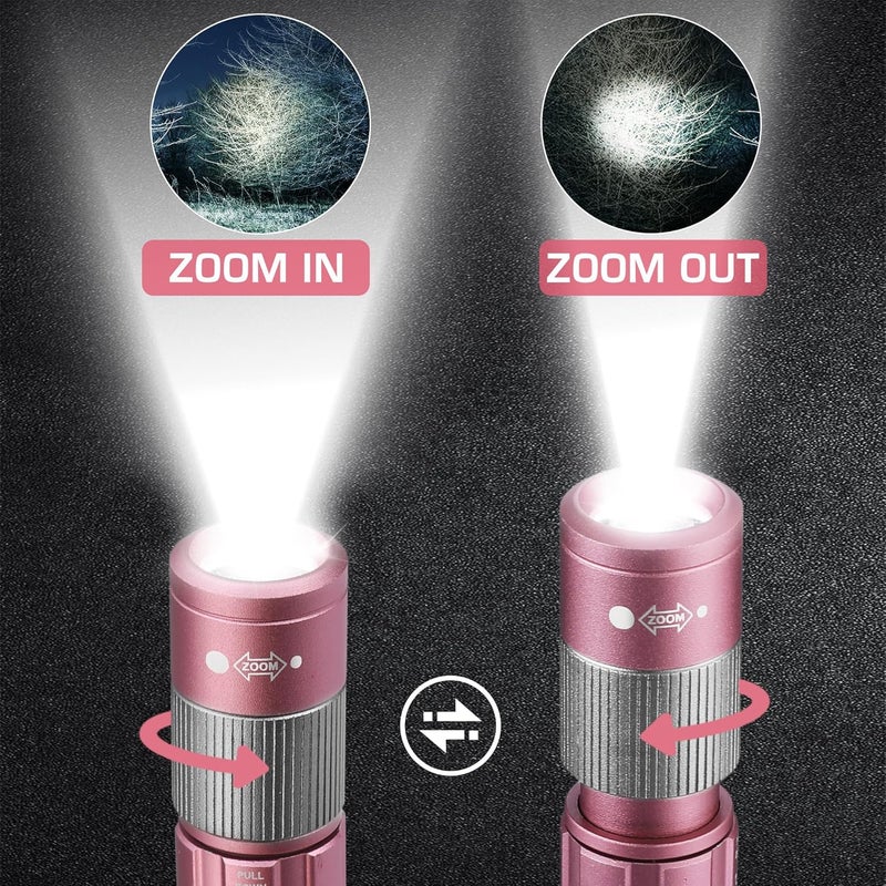 EverBrite Pen Light, Rechargeable Pen Flashlights, 300 Lumens Zoomable LED Small Flashlight with Clip, Memory Function, USB-C Cable Included, Pocket Size for Camping, Emergency, Mechanic, Pink - Image 5