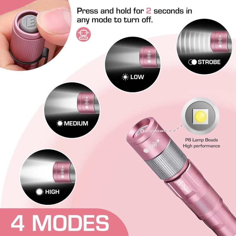 EverBrite Pen Light, Rechargeable Pen Flashlights, 300 Lumens Zoomable LED Small Flashlight with Clip, Memory Function, USB-C Cable Included, Pocket Size for Camping, Emergency, Mechanic, Pink - Image 4