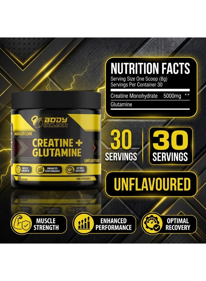 Body Builder Energizecore Creatine + Glutamine Unflavored 30 Muscle Strength - Image 2