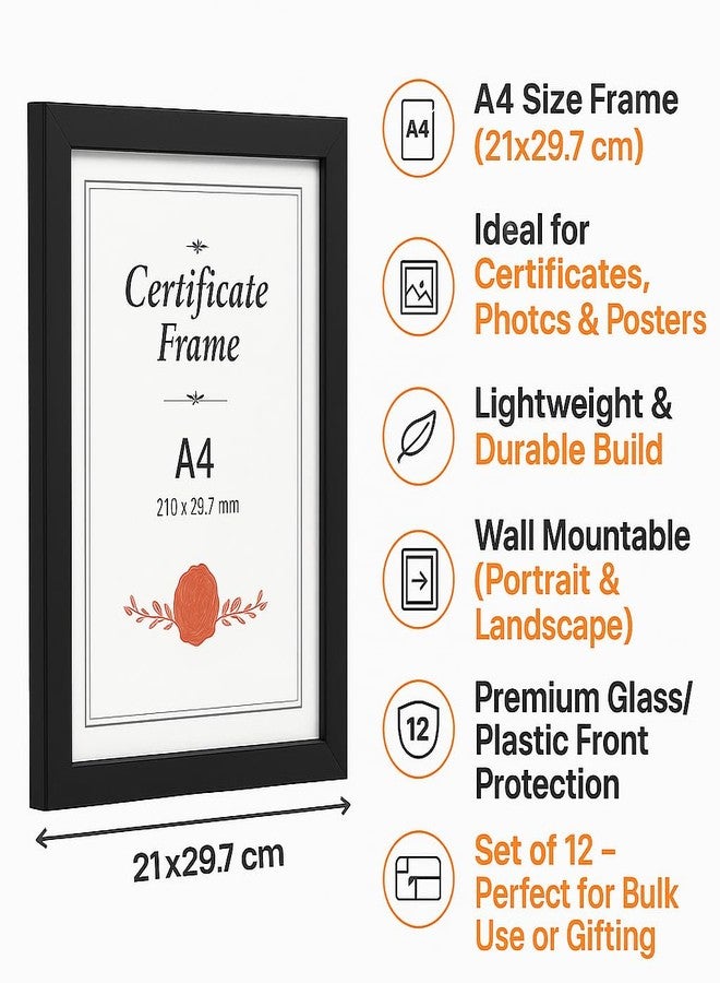 CDM Set of 12 A4 Size Certificate Photo Frames | Wall Mountable Black Frame for Awards, Diplomas, Pictures | Lightweight & Durable | 21x29.7 cm - Image 3