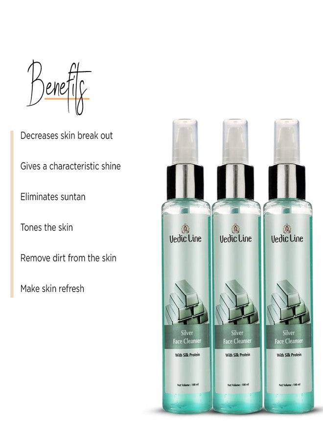 Vedic Line Vedicline Silver Cleanser Eliminate Dirt & Impurities, Dead Skin With Aloe Vera Extract, Menthol, Silk Protein, For Fresh Soothing Face (Pack of 3), (3 * 100ml) - Image 2