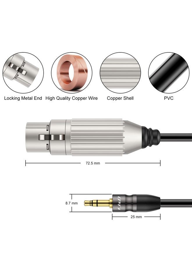 J&D كابل ميكروفون XLR إلى 3.5 مم، XLR أنثوي محاط بـ PVC إلى كابل TRS ذكر 1/8 بوصة متوازن، محول XLR إلى TRS 1/8 بوصة لكاميرا DSLR، بطاقة صوت الكمبيوتر، 15 قدم - Image 2