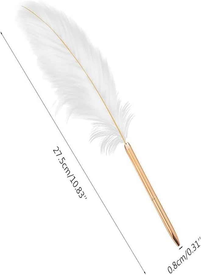 Mozff White Feather Pen, Feather Ballpoint Pen Black Inks Pen Wedding Signing Pen Refillable Ballpoint Pen for School Writing,Signatures Pens and Refills Ballpoint Pens - Image 2