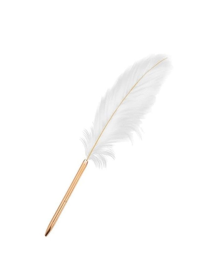 Mozff White Feather Pen, Feather Ballpoint Pen Black Inks Pen Wedding Signing Pen Refillable Ballpoint Pen for School Writing,Signatures Pens and Refills Ballpoint Pens - Image 1