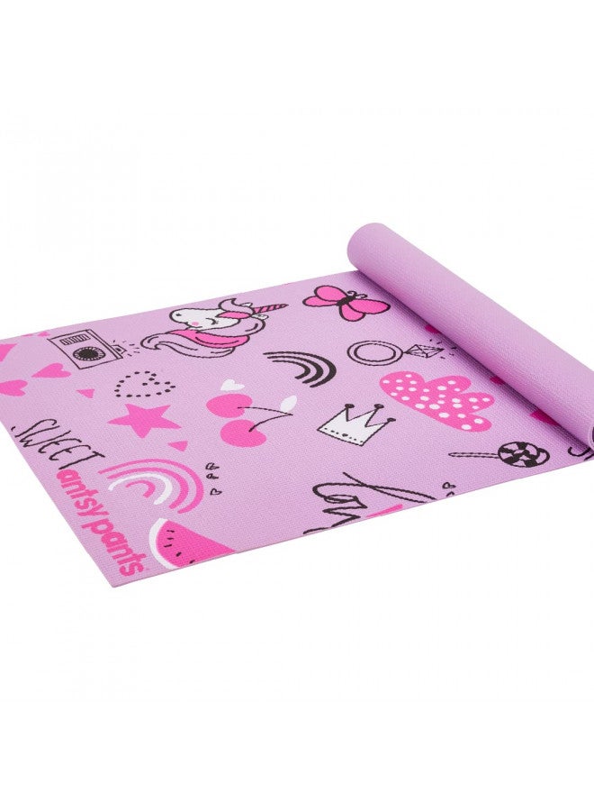 Flybar Flybar Antsy Pants Kids Yoga Mat - Yoga Mat for Kids, Yoga Mats for Home Workout, Travel Yoga Mat, Sturdy Workout Yoga Mat Non Slip, for Kids, Toddlers, Size 60 x 24, 3mm Thick Free of Toxic Phthalates, Pink Unicorn  - Image 1